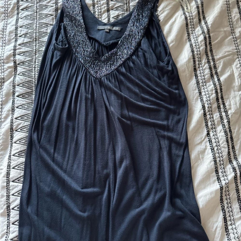 Elegant Navy Blue Beaded Shirt